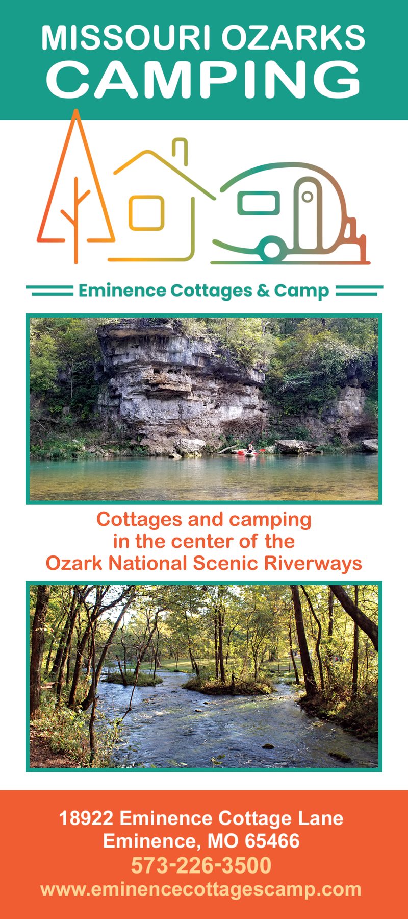 Eminence Cottages & Camp rack card, 2022